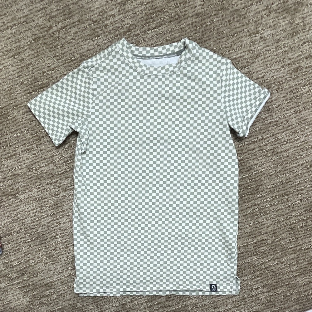 RAGS Unisex Kids Check T-Shirt Gray/White Crew Neck Short Sleeve‎ Size 5/6